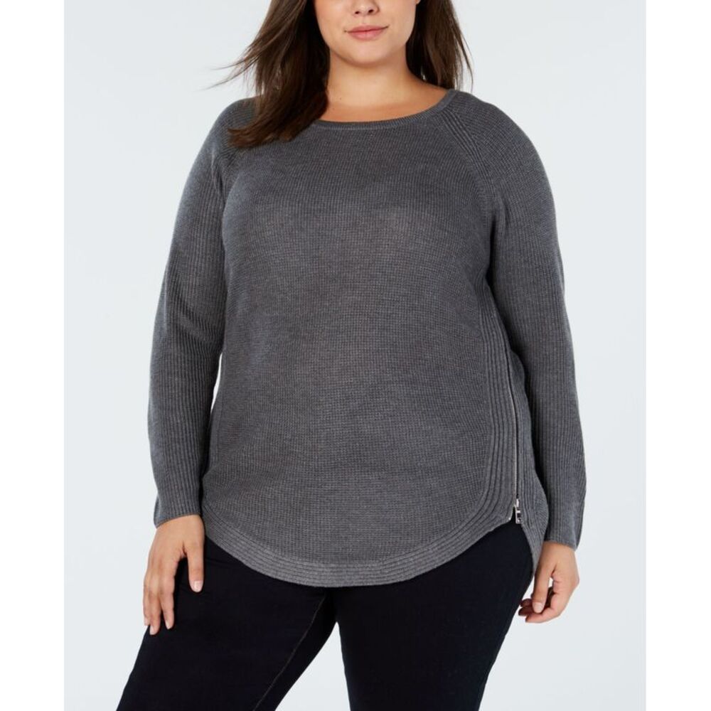 INC International Concepts Plus Size Waffle Knit Side Zip Sweater